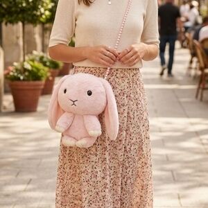 Pastel Pink Bunny Plush Crossbody Bag